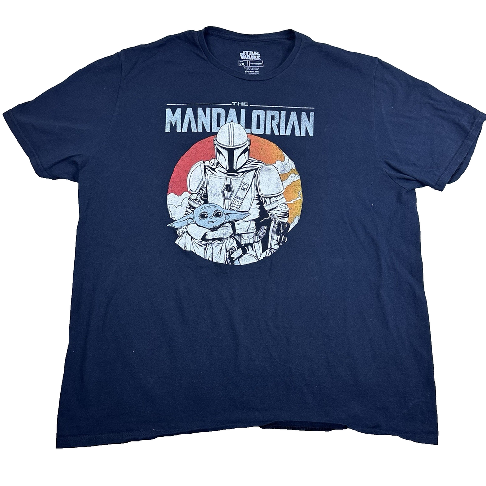 Star Wars Men’s 2XL Mandalorian T-Shirt Grogu Fifth Sun Navy Cotton Graphic Tee