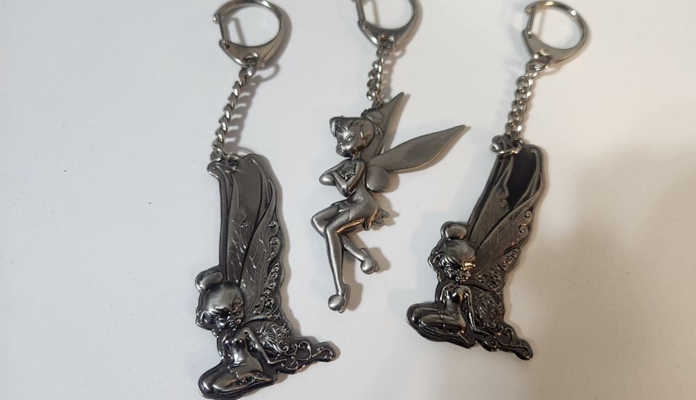 Lot of 3 Vintage Tinker Bell Pewter Keychains – Disney Fairy Collectibles