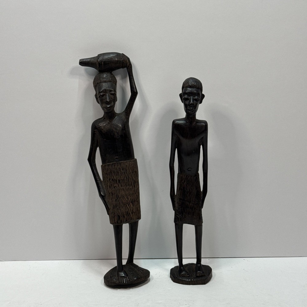 2 Vintage African Tribal Folk Art Hand Carved Wooden Sculptures *Please Read*