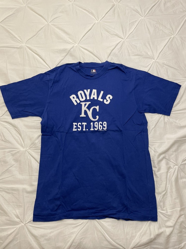 Kansas City Royals Embroidered Blue T-Shirt, Est. 1969, Size Large, Majestic