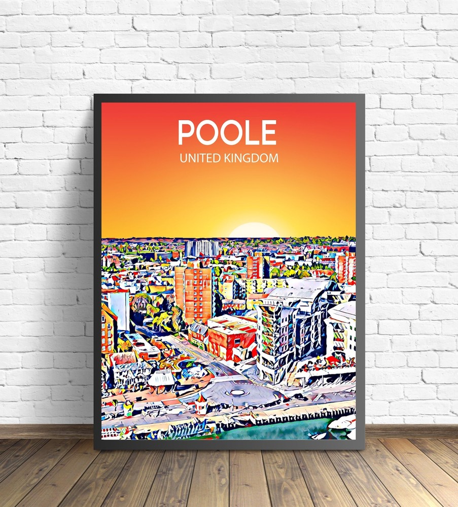 Poole Uk Art Poster Sunset Night Poster Art Print Poole City Modern Wall Art