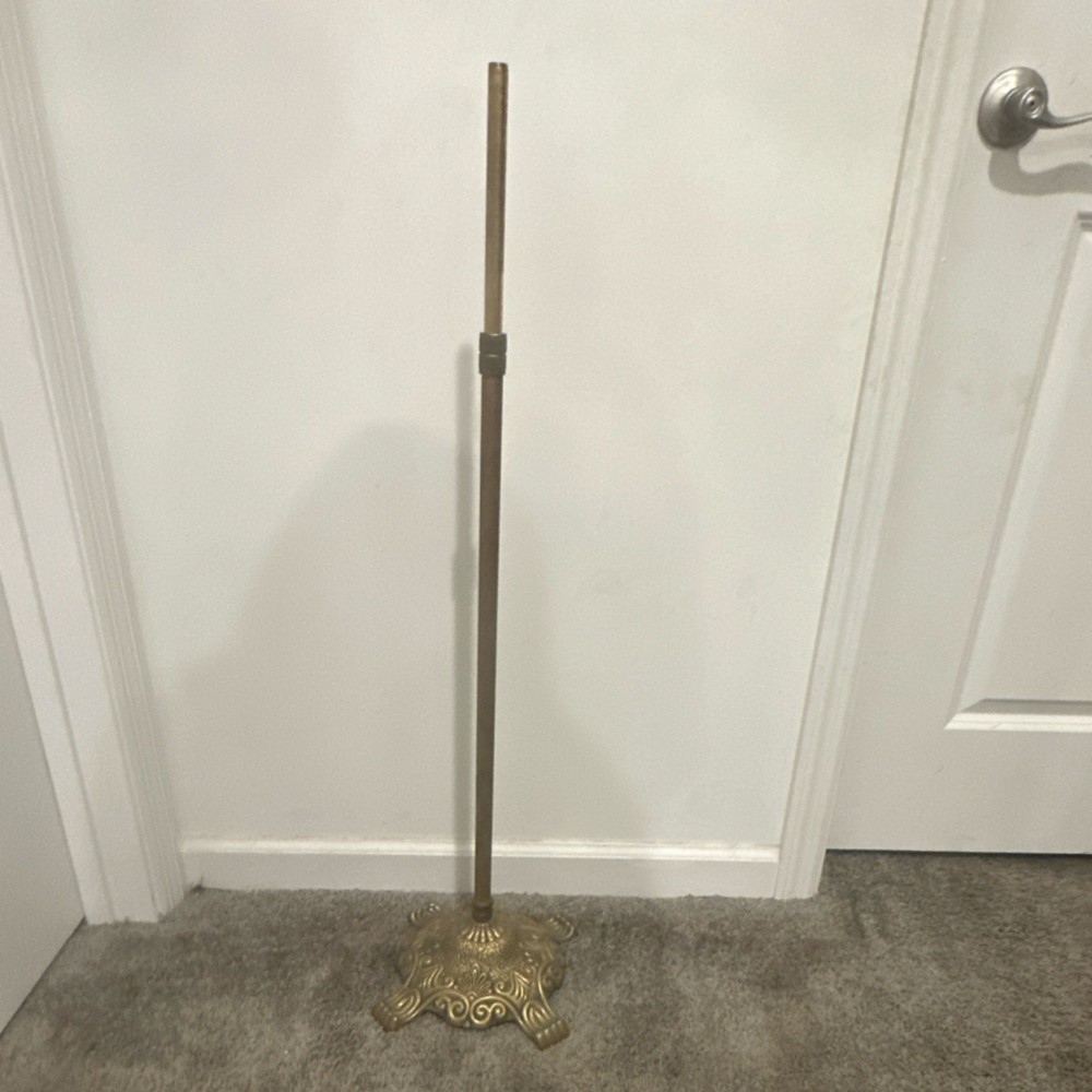 Ornate Gold Floor Lamp Base with Tall Pole, Brass-Tone Style