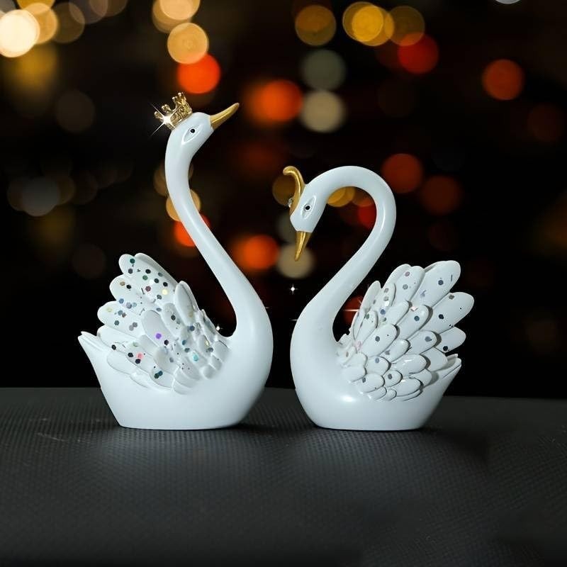 Swan Couple Figurines Love Birds for Home Decor