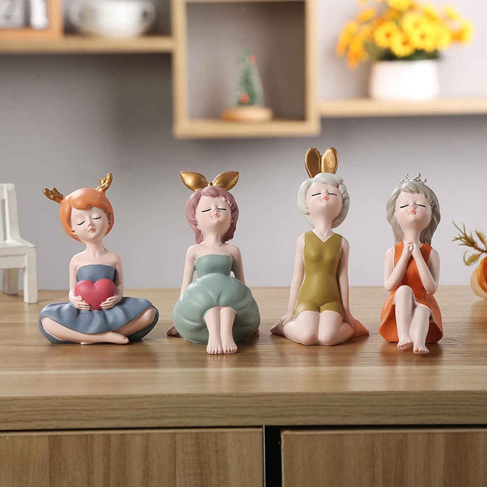 Cute Girl Figurine Statue Sculpture Collectible for Living Room Office Decor