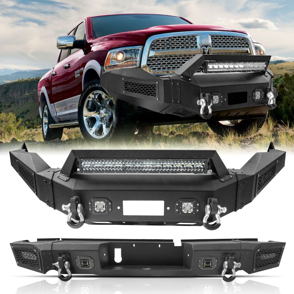 Front Rear Bumper w/D-rings Fit For 2013 2014 2015 2016 2017 2018 Dodge Ram 1500