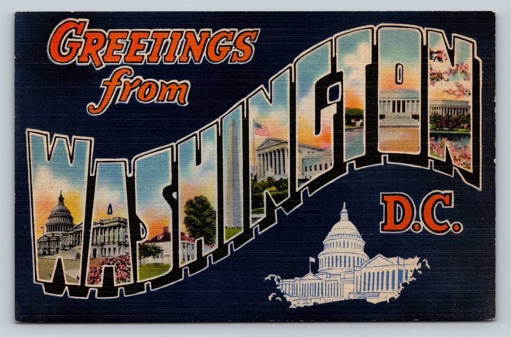Greetings From Washington D.C. White Marble Buildings VINTAGE Postcard