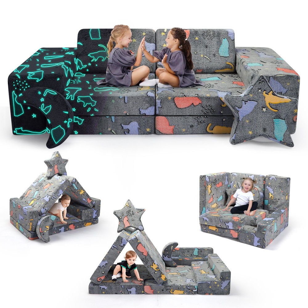 9pcs Modular Kids Play Couch for Toddlers - Buildable Sectional Sofa & Playhouse