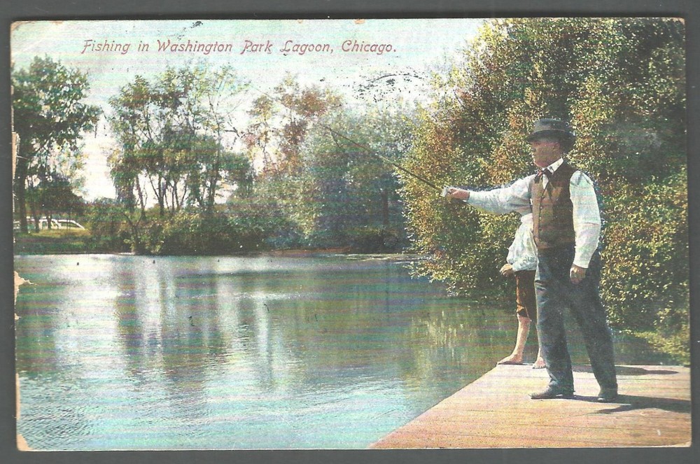 CHICAGO ILLINOIS Fishing in Washington Park 1912 Divided Back Postcard