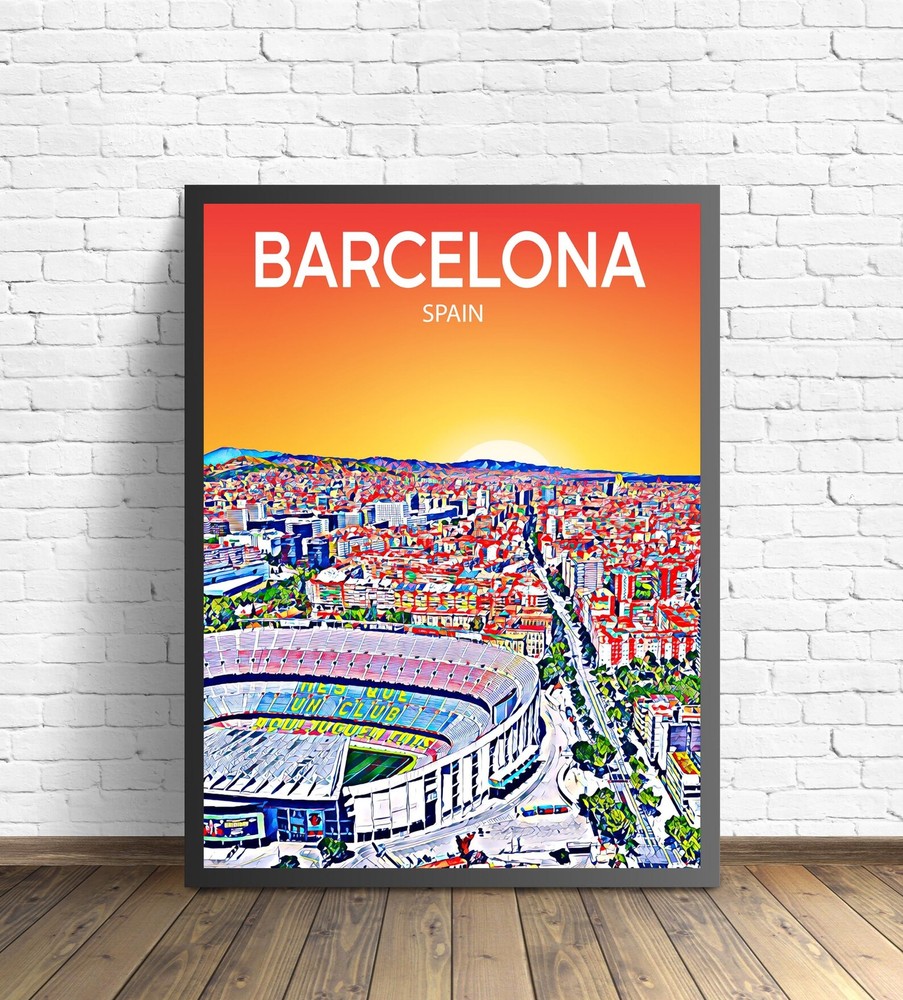 Barcelona Spain Art Poster Sunset Night Poster Art Print Barcelona City Framed
