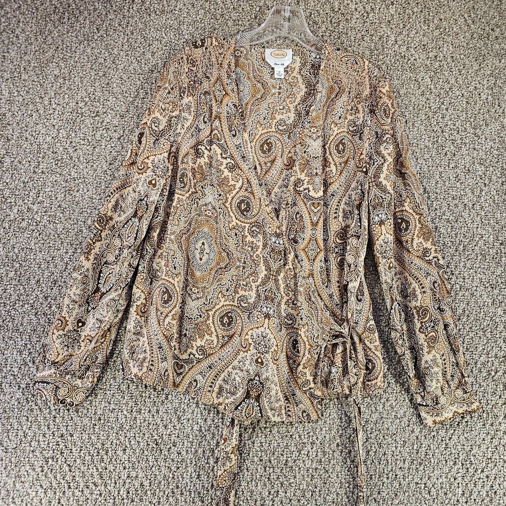 Talbots Silk Wrap Blouse Womens Sz 16 Paisley Pattern Long Sleeve Flowy