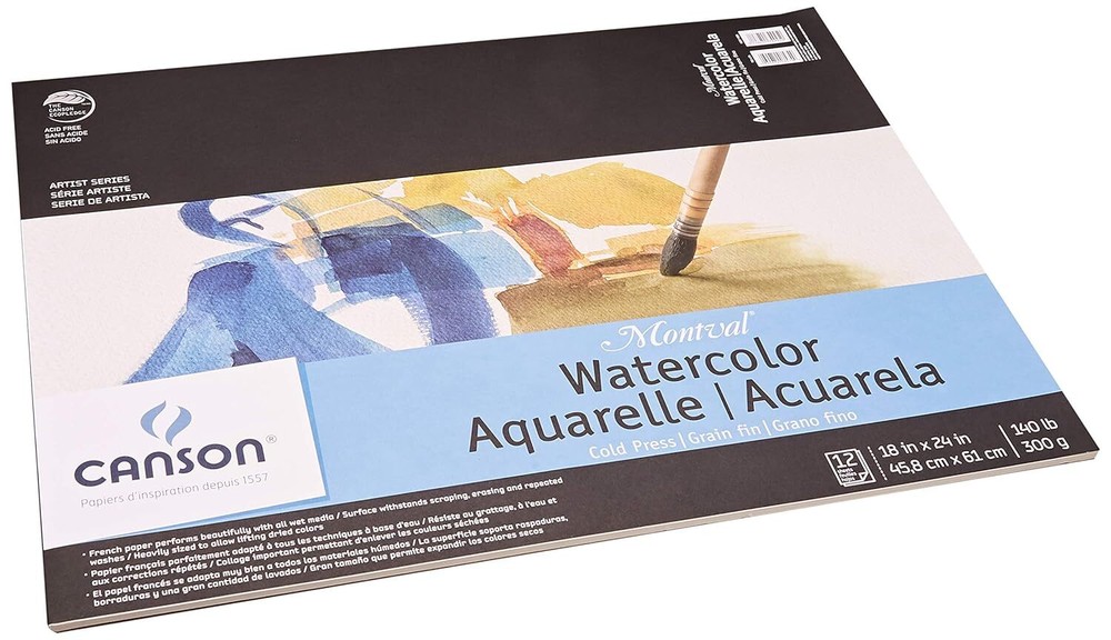 Montval Acid-Free Cold Press Watercolor Paper, 140 lb, 18 X 24 Natural White-image