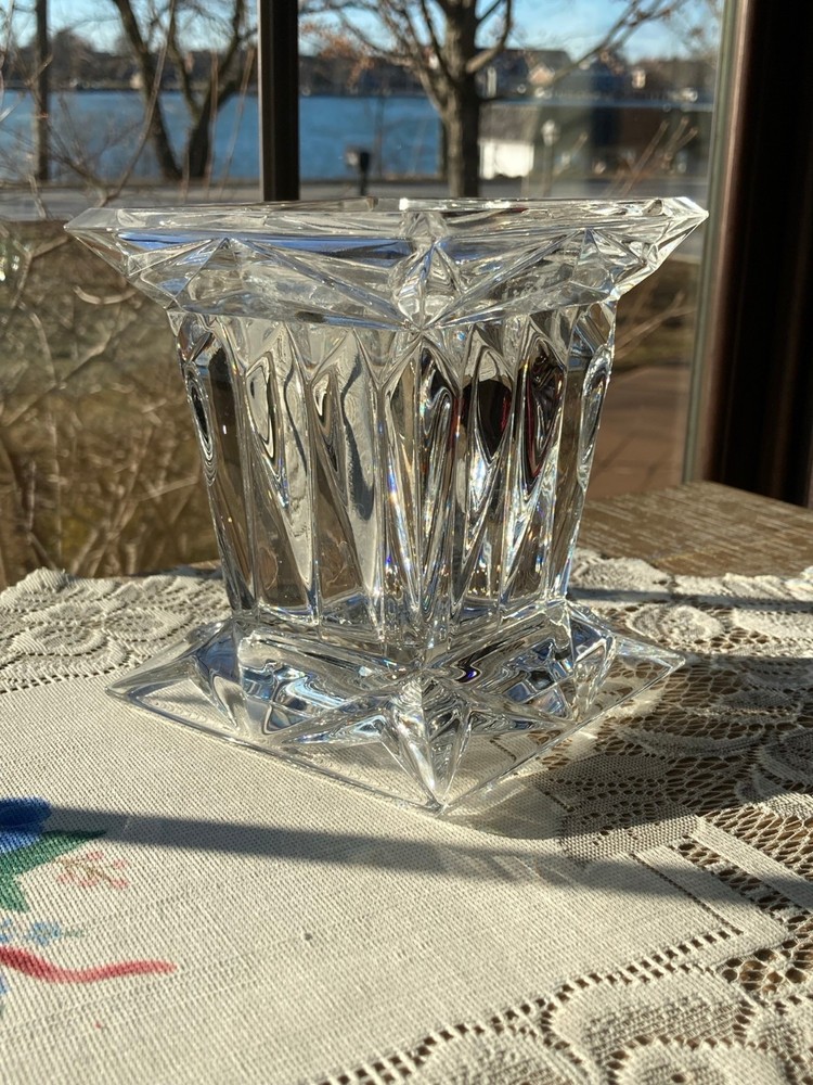 PartyLite Glass Quad Prism Lead Crystal Pedestal Candle Holder 4.3