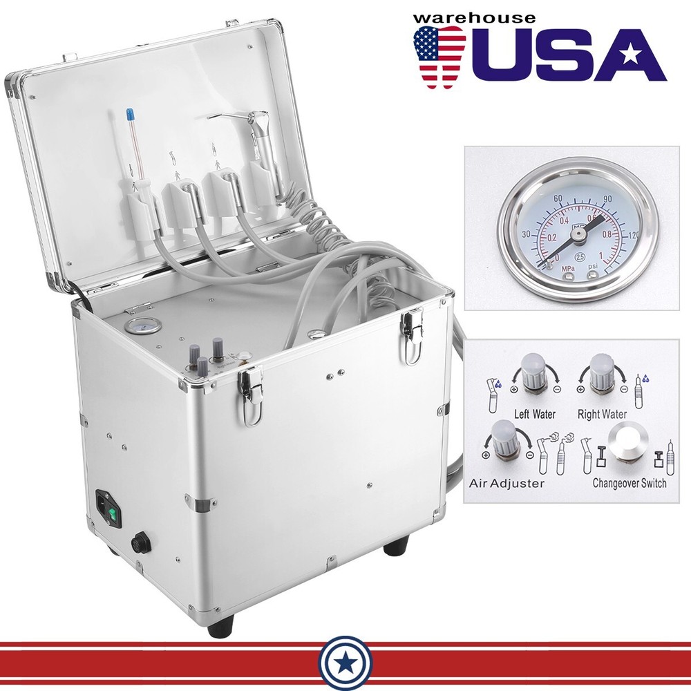 Portable Dental Delivery Unit Mobile Case Air Compressor Syringe Suction 4Holes