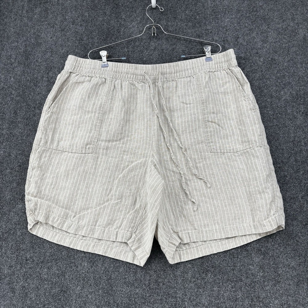 Lands’ End Linen Women’s Plus 22W Beige Striped Pull On Shorts 9” Inseam