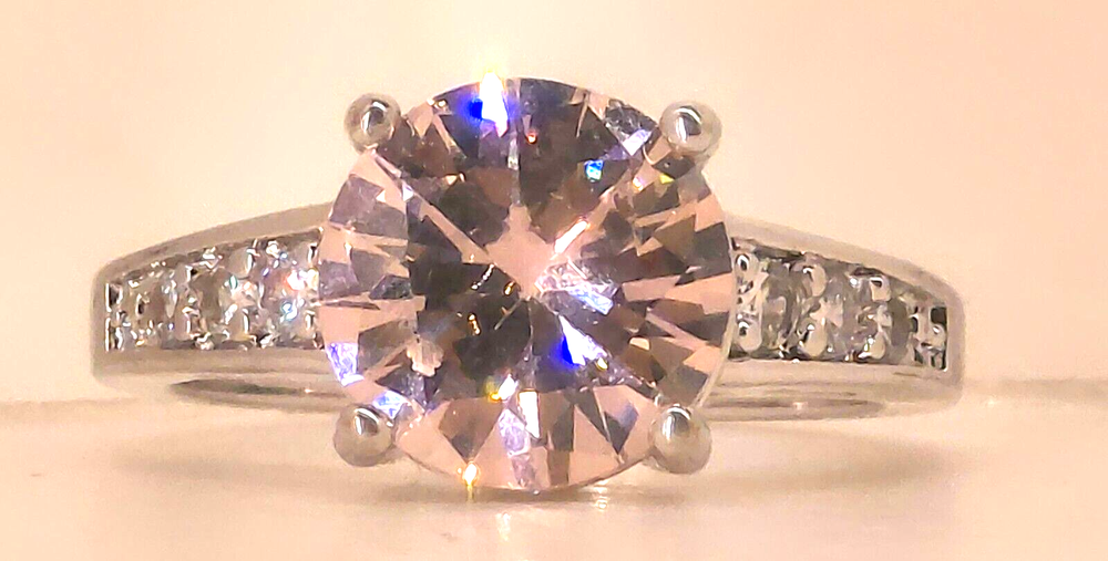 925 Pink and clear CZ engagement ring size 7 9.7mm main stone