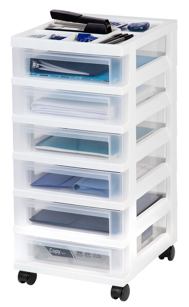 USA Plastic Drawer Storage Organizer Rolling Cart, with Wheels Casters, 6-Dra...
