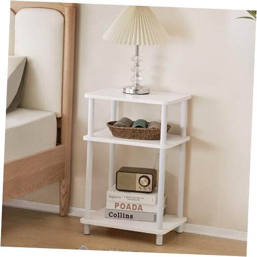 3 Tier End Table, Side Table with Storage Shelf, Small Wooden White Normal