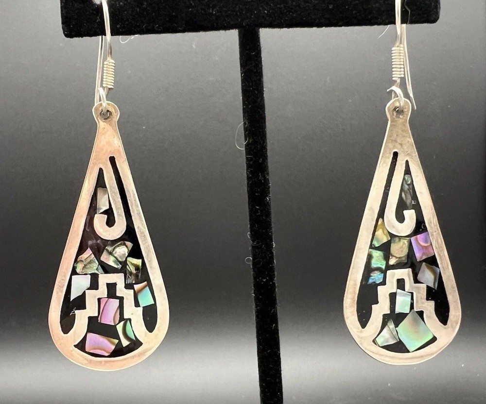 Sterling Silver 925 & Abalone Dangle Earrings, Mexico