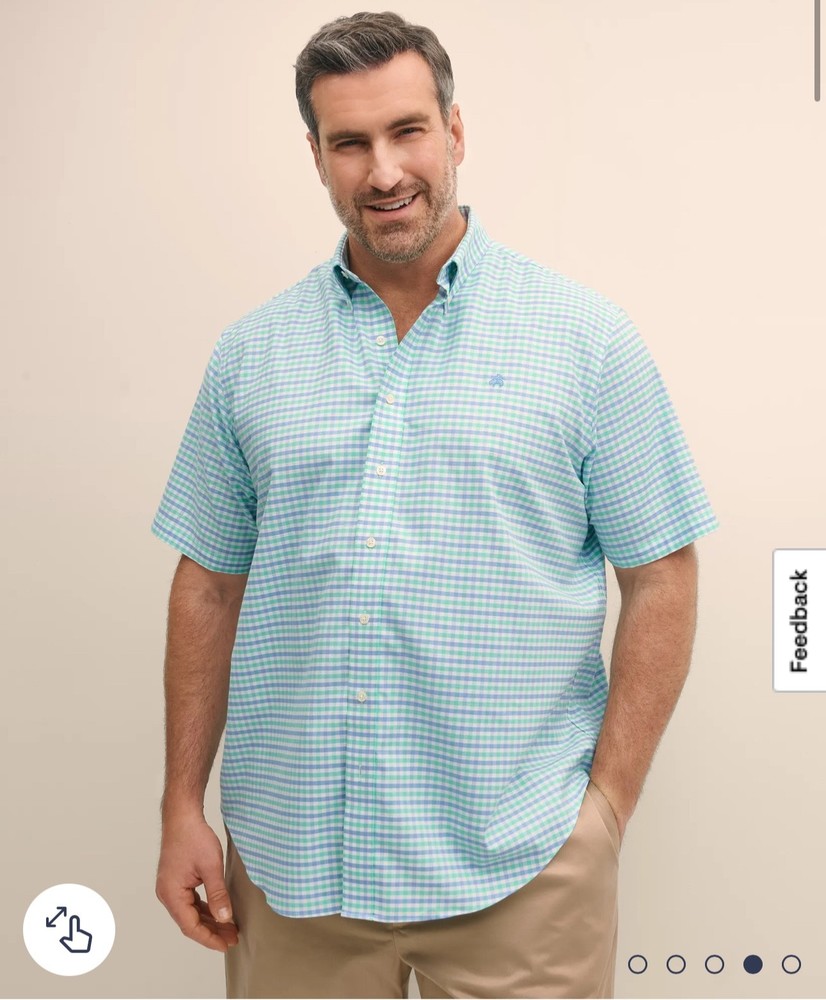 Brooks Brothers Shirt Men's 2XLT Short Sleeve Button Down Gingham Blue Green
