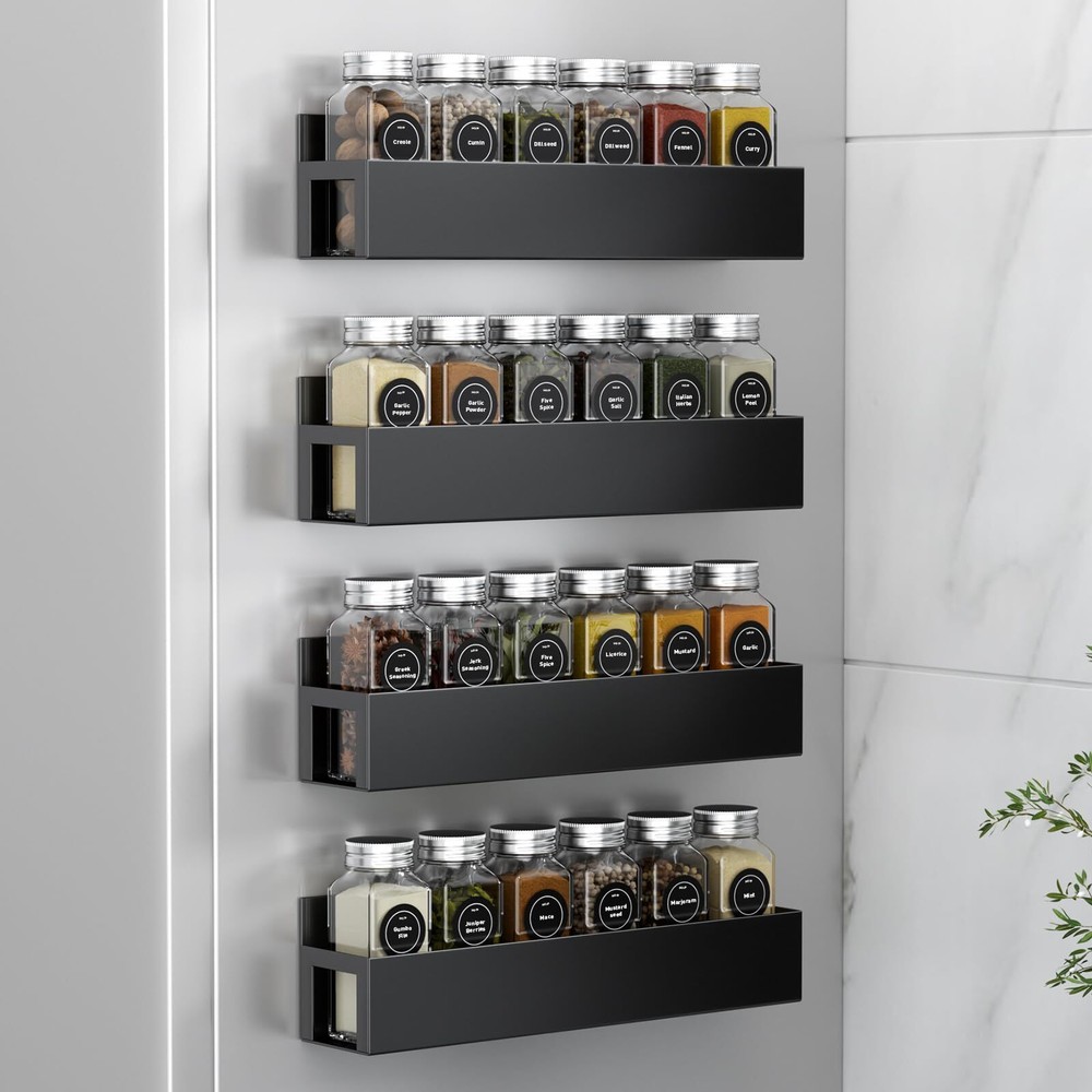 4 Pack Magnetic Spice Rack With 24 Spice Jars Spice Labels Chalk Marker And Funn