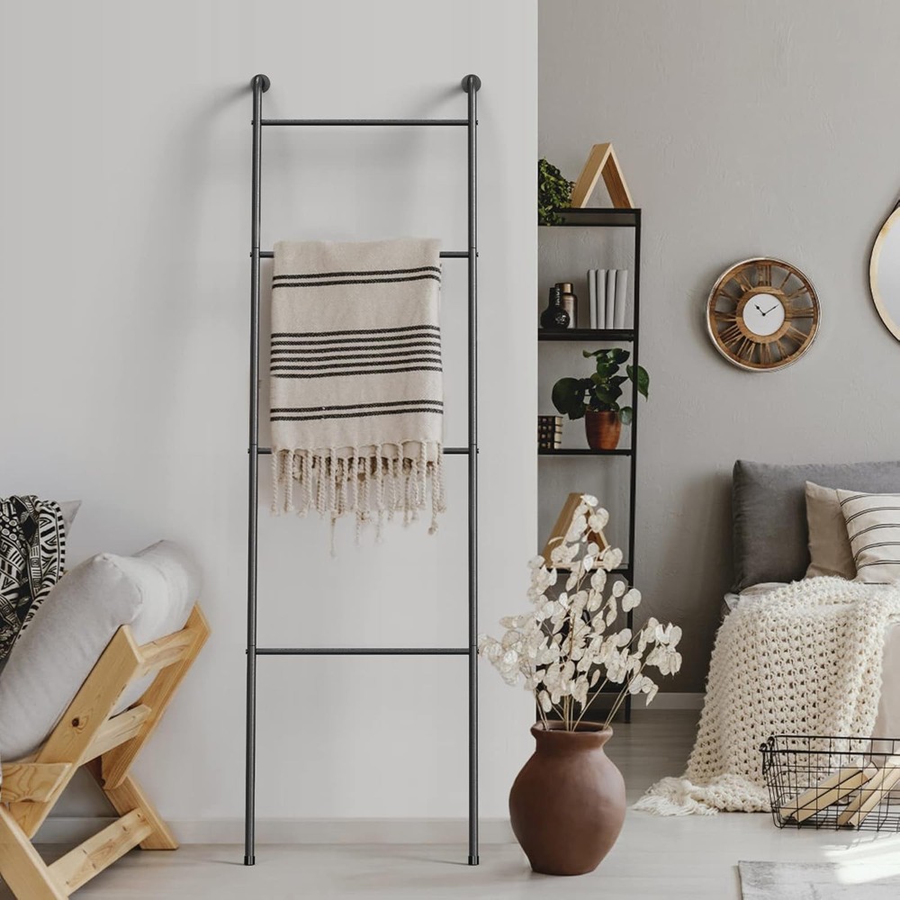 Blanket Ladder Decorative Towel Rack Holder for Bathroom, Wall 1 Pack, Black