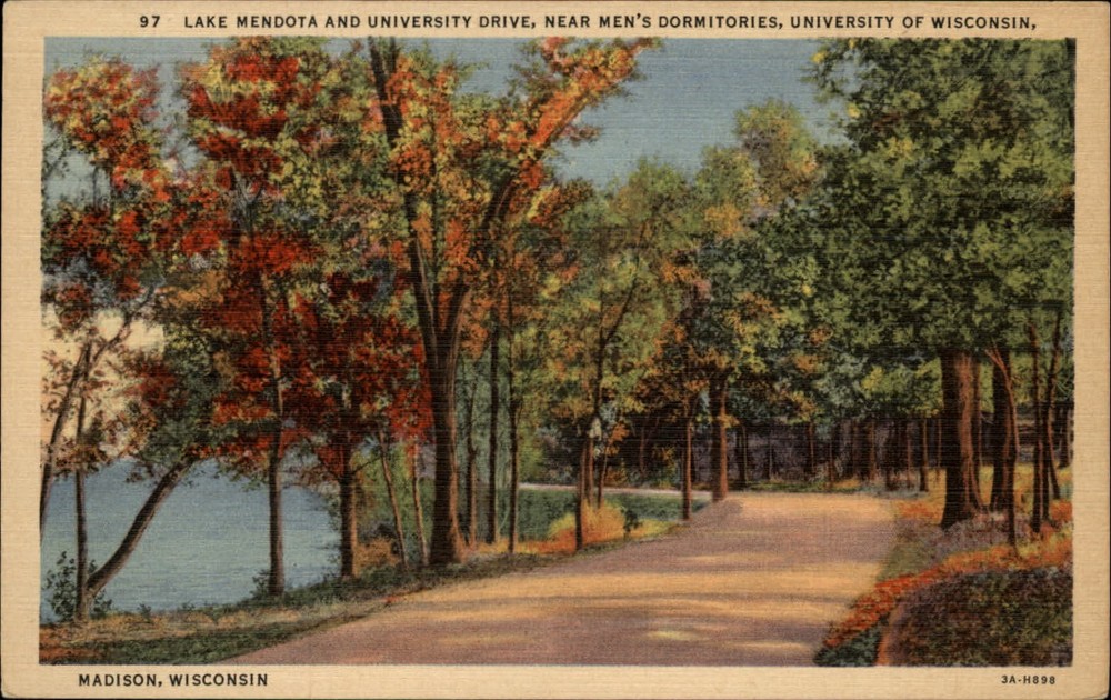 Lake Mendota Wisconsin University Wisconsin fall foliage unused linen postcard