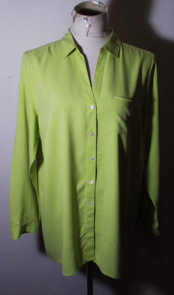 Women's J. JILL Lime Green 100% Silk Long Sleeve Blouse Size M