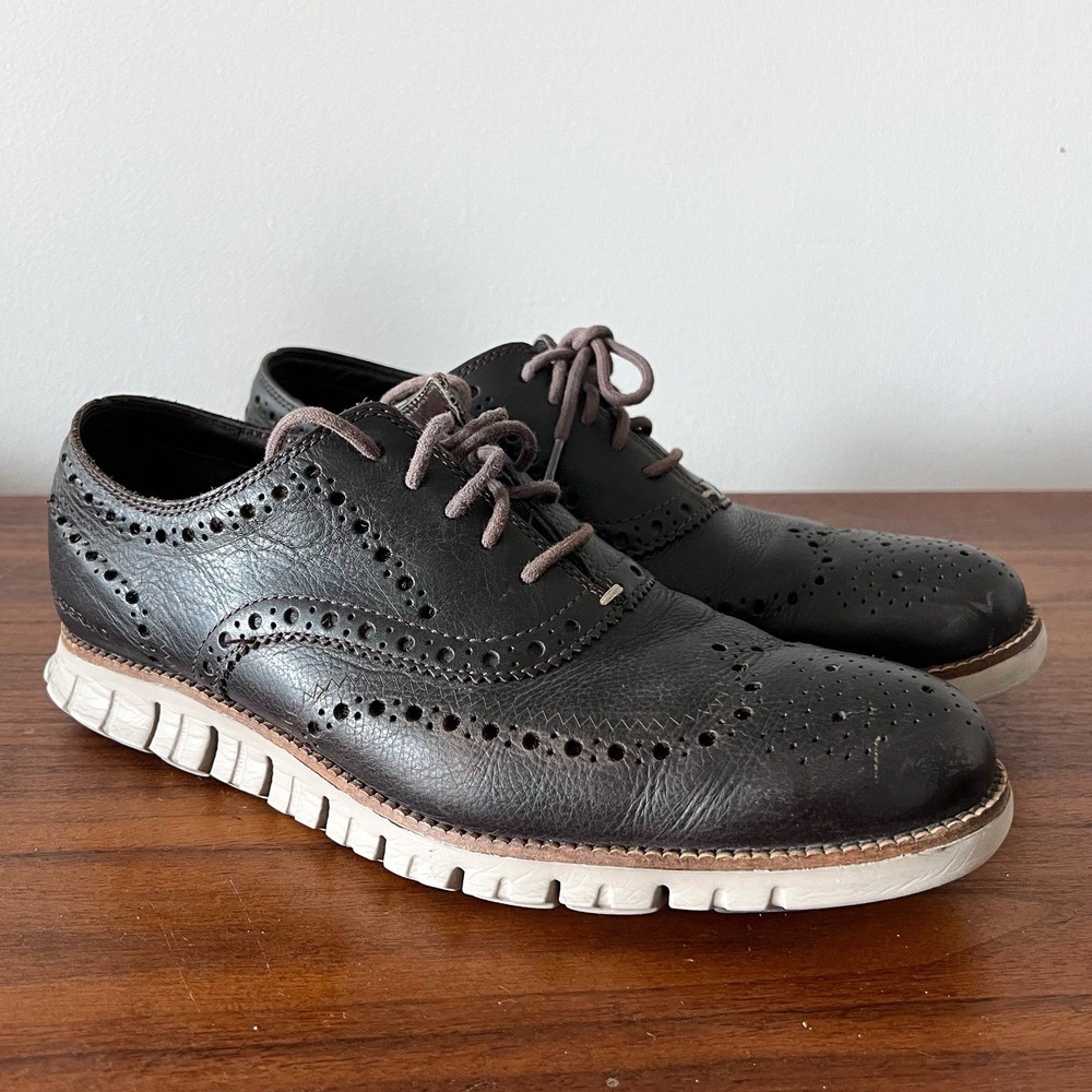 Cole Haan Zerogrand Dark Brown Full Brogue Wingtip Oxford Shoes Mens Size 10.5