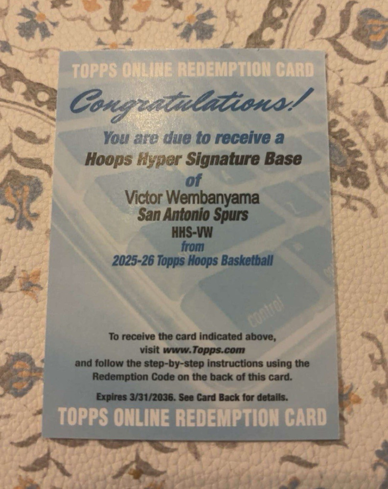 Topps 2025-26 Hoops Victor Wembanyama Spurs Auto Redemption HHS-VW*NOT REDEEMED*