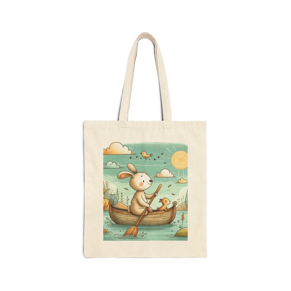 Cotton Canvas Tote Bag Animal Canoeing on a Lake Childlike Design 6 Gift