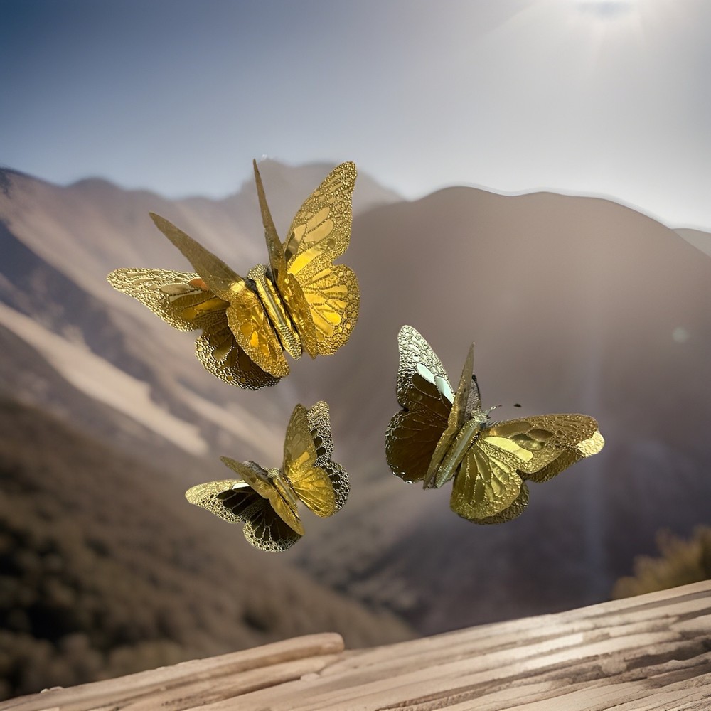 Home Interiors Gold Metal Butterfly Wall Hangings Brass Copper, Set of 3