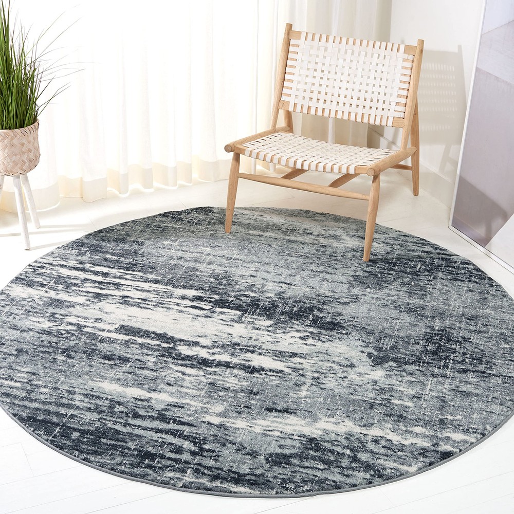 Evoke Collection 3ft Round Ivory Dark Grey EVK272G Modern Abstract Non-Shedding Rug