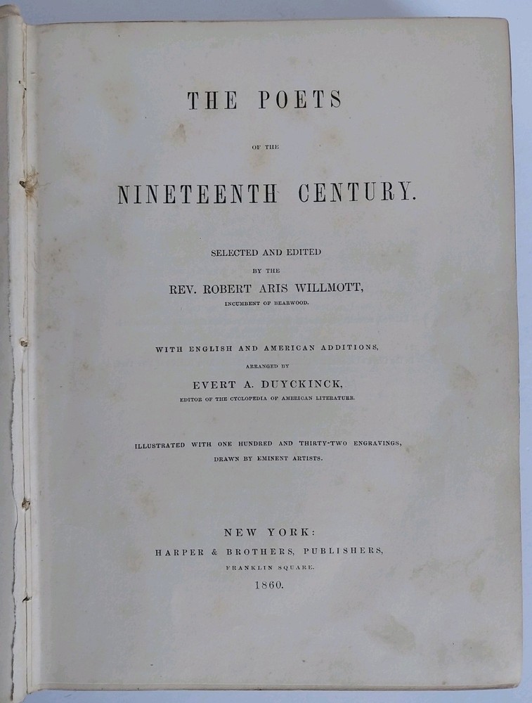 The Poets Of The Nineteenth Century by Robert Willmott 1860 Hardcover