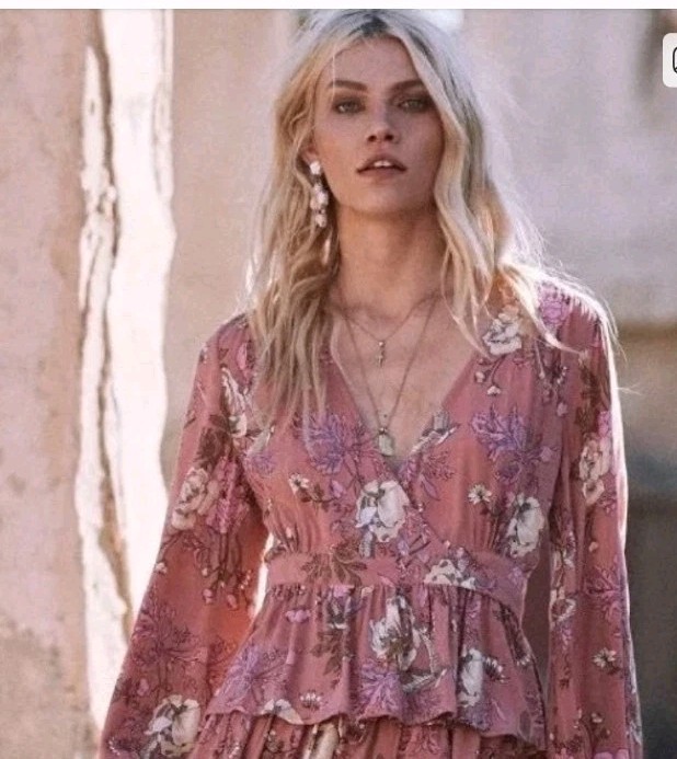 spell and the gypsy collective S Floral Puff Sleeve Wrap Blouse In Rosa