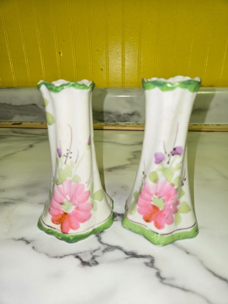 Vintage Floral Hat Pin Holder Set of 2 Doubles as Decorative Vase 4-1/2 Inch