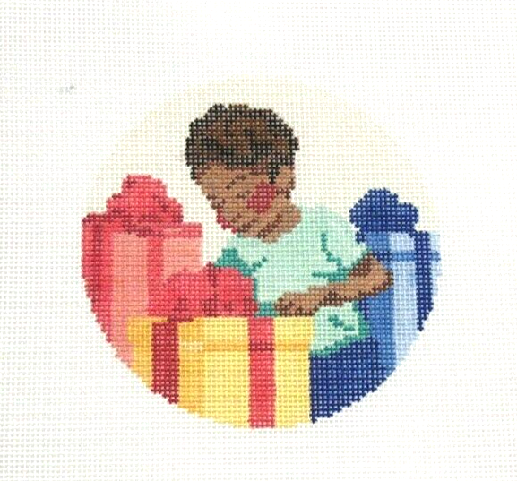 Black Heritage Boy with Gift Handpainted Needlepoint Canvas by Spellbound Stitchery