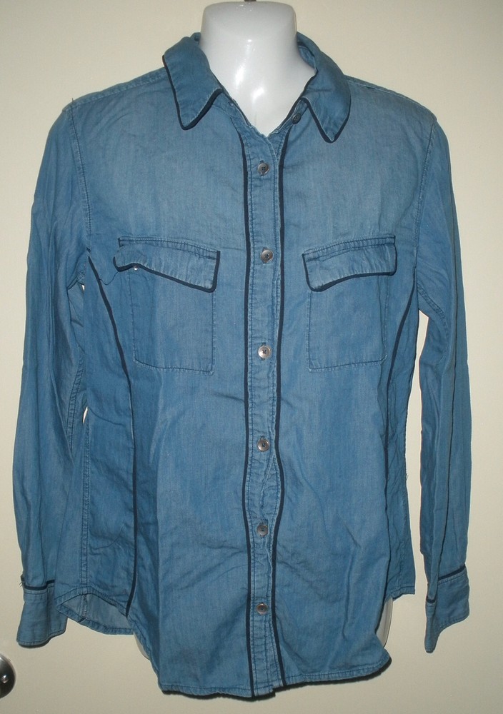 #30 Womens LEE Riders Shape Illusions Blue Denim Button Up Shirt S
