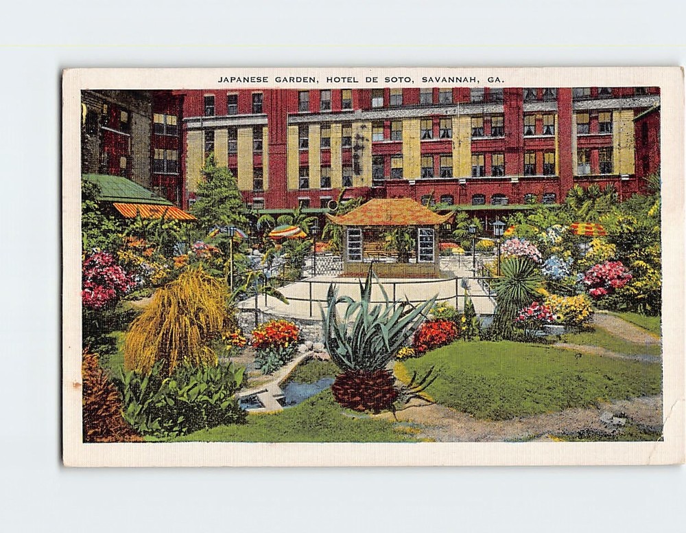 Postcard Japanese Garden hotel De Soto Savannah Georgia USA
