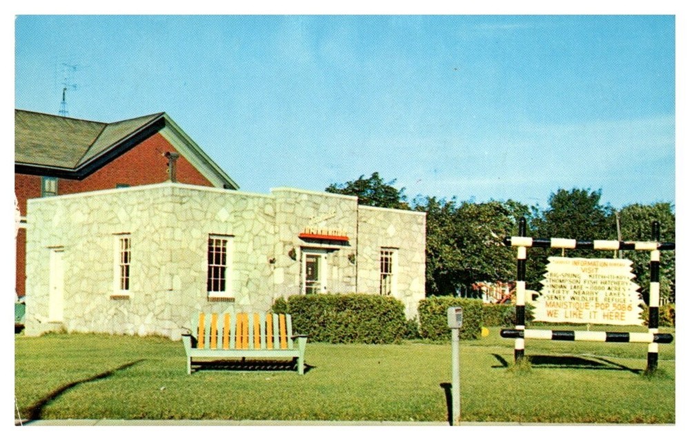 1966 Chamber of Commerce Building Manistique Michigan Vintage Postcard