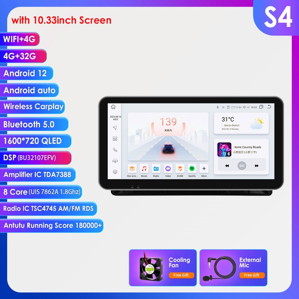 4+32GB Android 12 Car Stereo with CarPlay for Jeep Compass Patriot 2009-2014