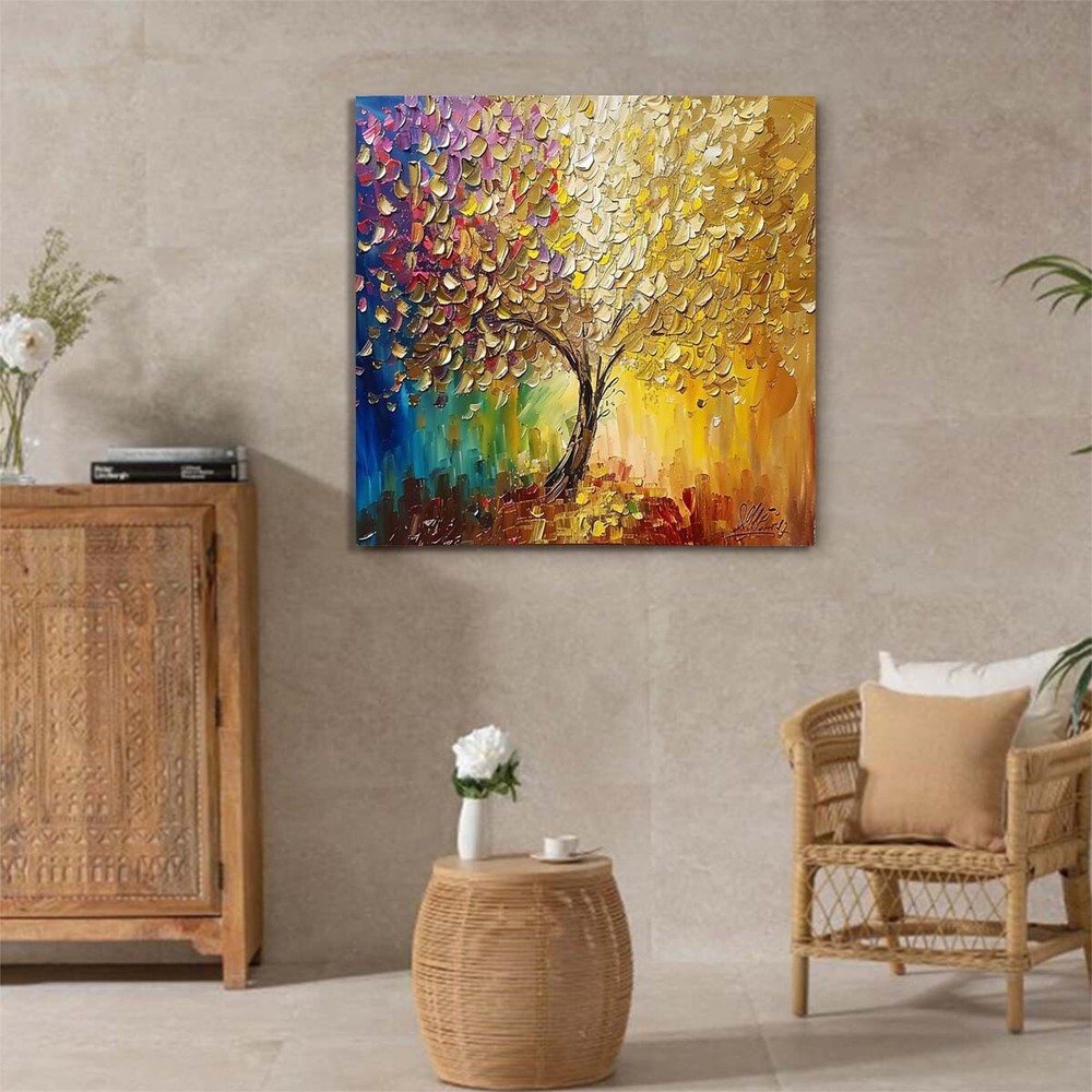 Abstract 3D Art Thick Knife Oil Painting Handpainted Canvas Lucky Tree #015