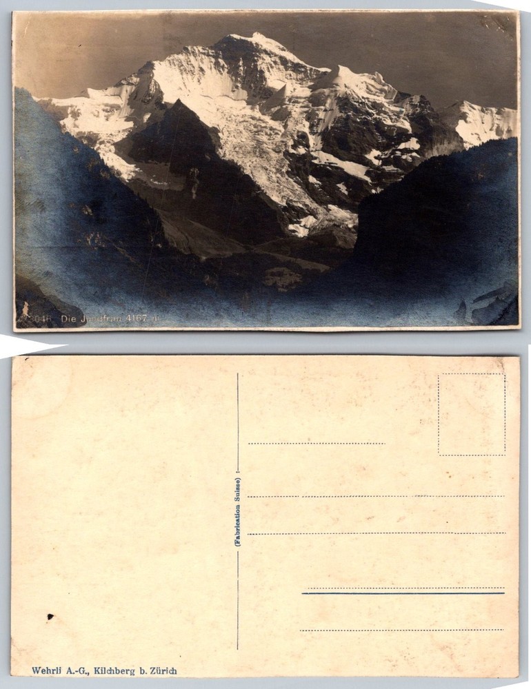Vintage Jungfrau Mountain Switzerland Postcard Wehrli A-G Swiss Alps Glacier