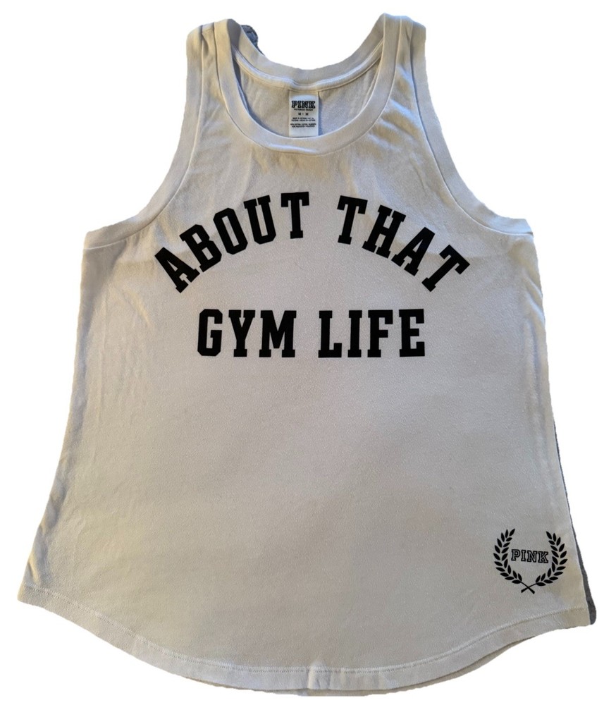 🤍💪🏼Victoria’s Secret PINK “About That Gym Life” Tank-White-Size M💪🏼🤍