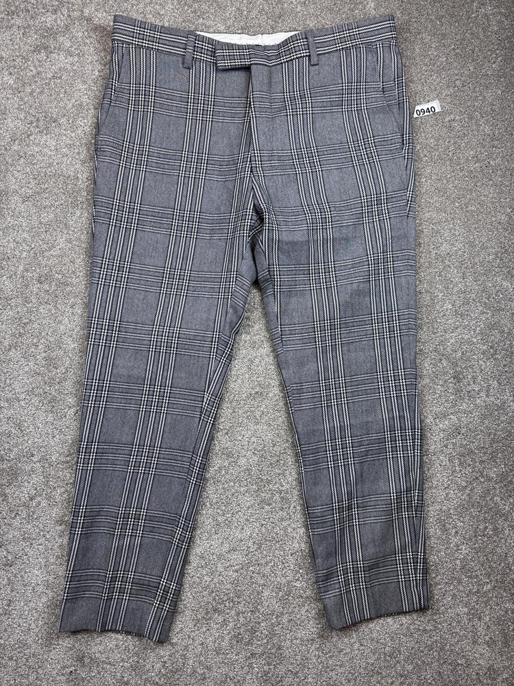 Topman Grey Checked Slim Fit Trousers Size