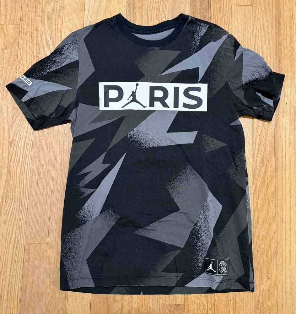 Air Jordan X Paris Saint Germain T Shirt Mens Medium Black Patch Logo Geometric