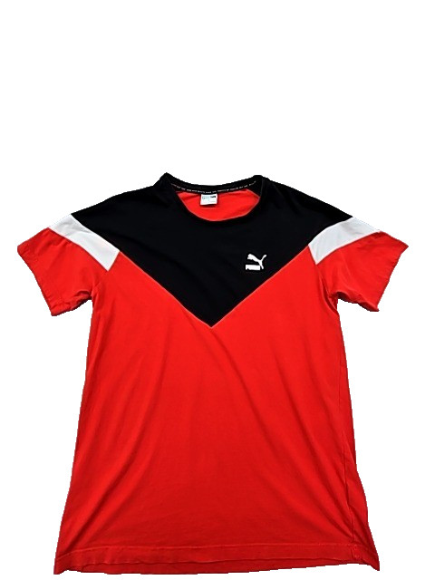 Puma Men's Red Color Block Short Sleeve Crew Neck Tee L