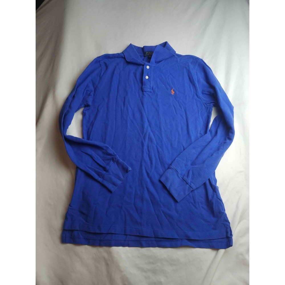 Polo Ralph Lauren Boys XL 18-20 Blue Long Sleeve Mesh Polo Shirt Orange Pony