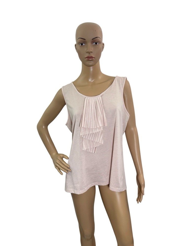Talbots Women's Size XL Sleeveless Round Ruffle Neck Solid Pink Tank Top