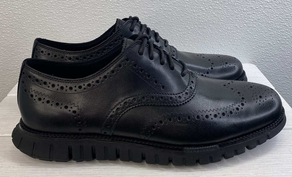 Cole Haan ZeroGrand Oxford Sneaker Mens 9.5 All Black Leather Wingtip Remastered