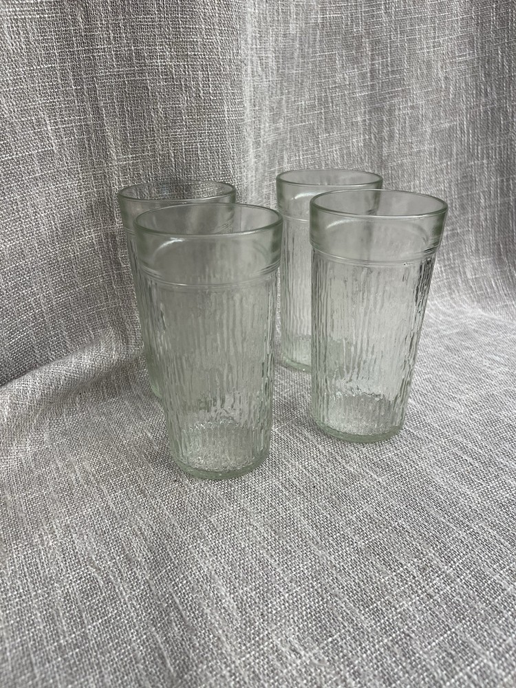 Vintage Kerr Glass Tumblers Drinking Glasses Clear Bark Icicle Texture Set of 4